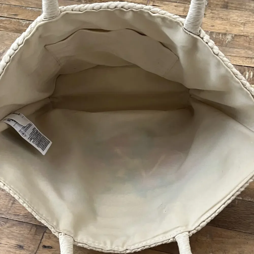 Gap Kids Paper Beach Tote Bag Handbag One Size Embroidered Floral Natural